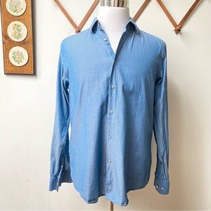 Hugo Boss Blue Sheen Button Down Shirt